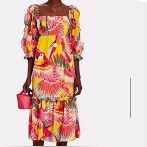 FARM Rio Vibrant Bird Print Midi Dress